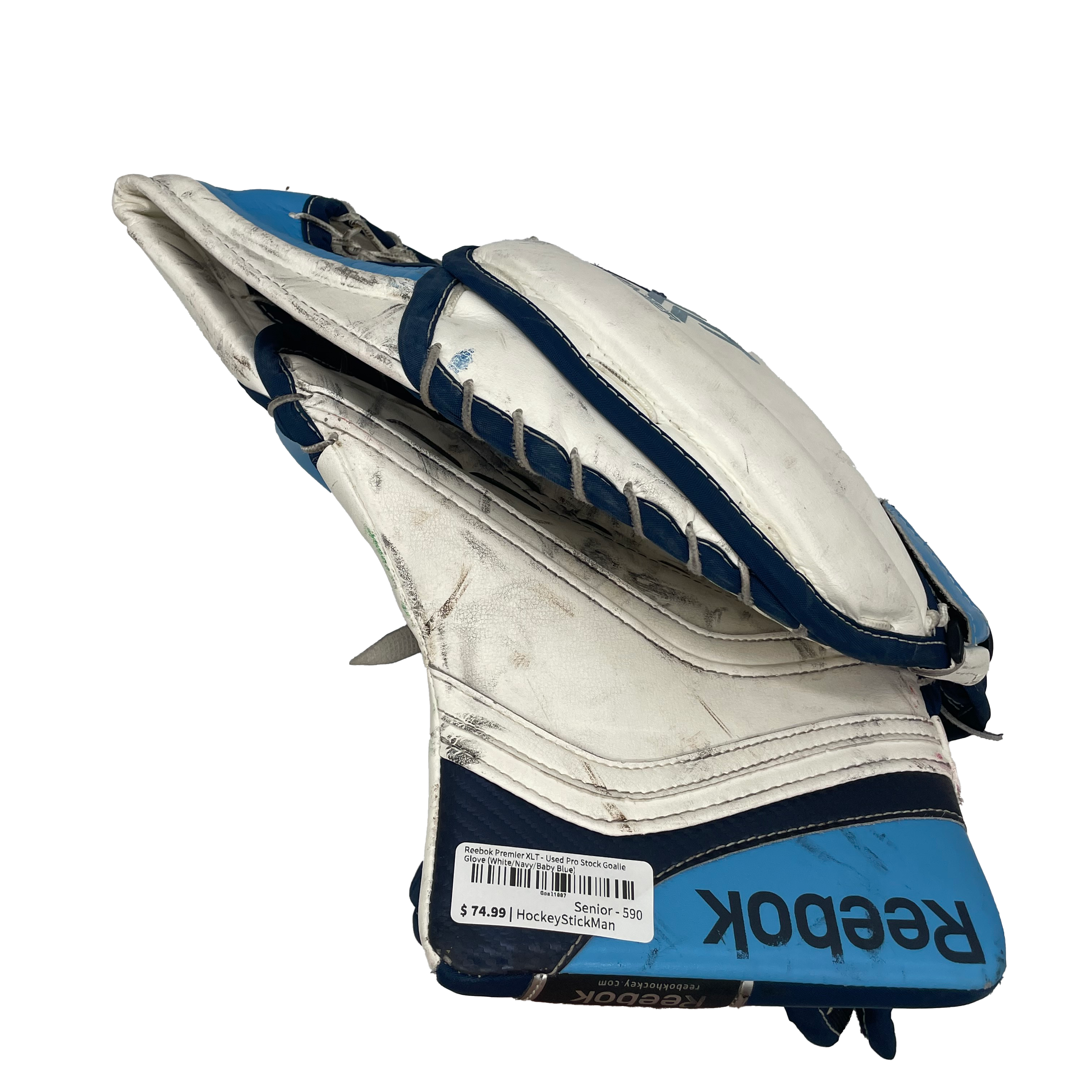 Reebok Premier XLT - Gants de gardien de but Pro Stock d'occasion (blanc/bleu marine/bleu ciel)
